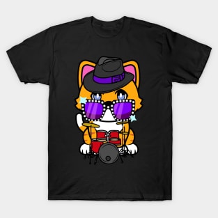 Funny orange cat is playing the drums T-Shirt